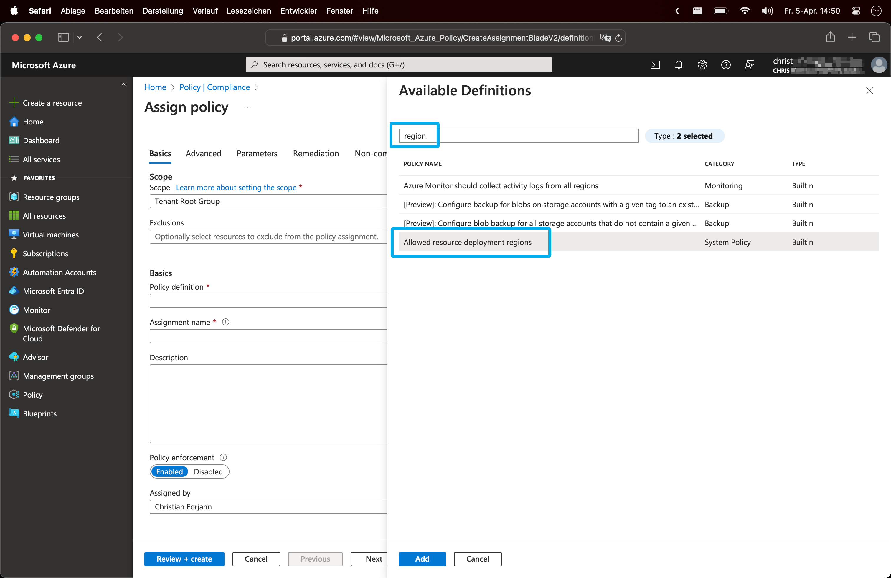 Azure Policy Assign Basic Screenshot