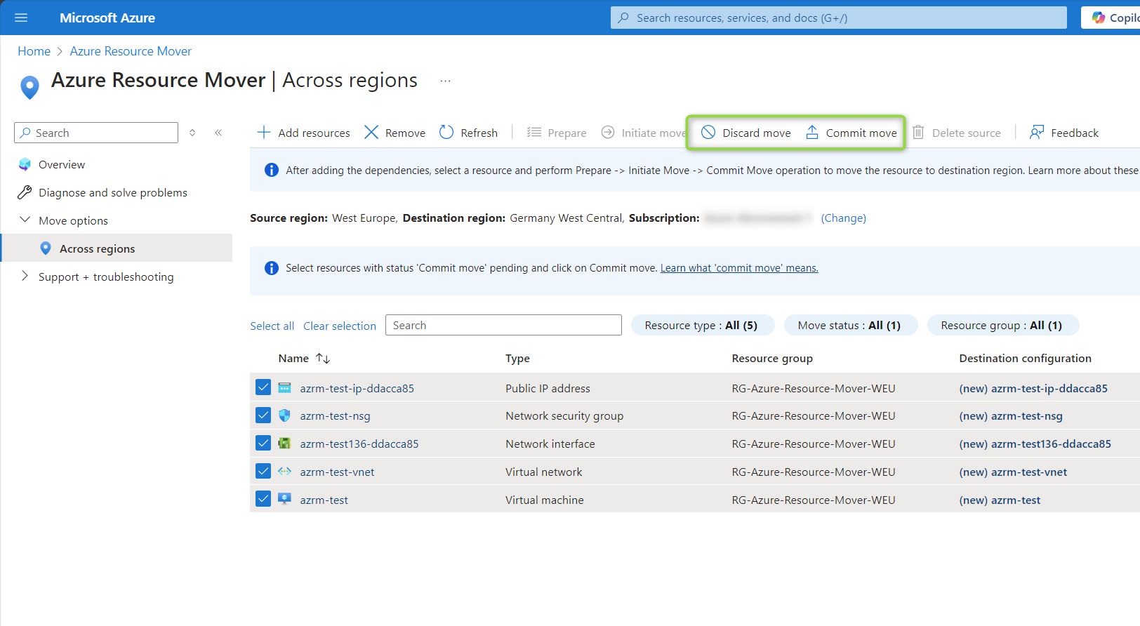 Azure Resource Mover Step 11